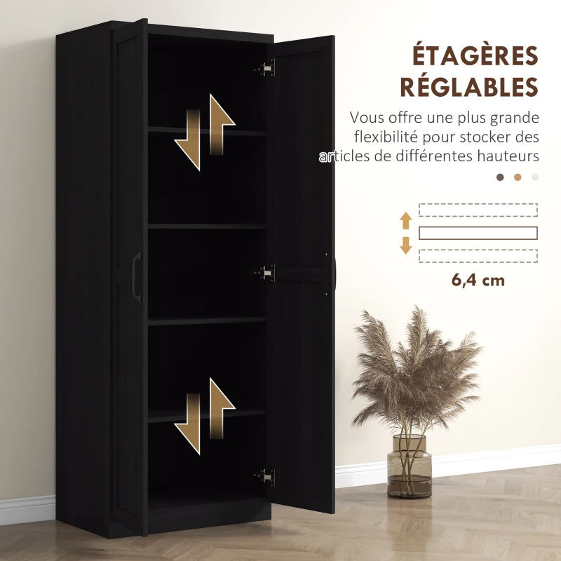 HOMCOM Buffet cuisine, meuble cuisine rangement avec double porte et 2 étagères réglables, 60 x 40 x 160 cm, noir