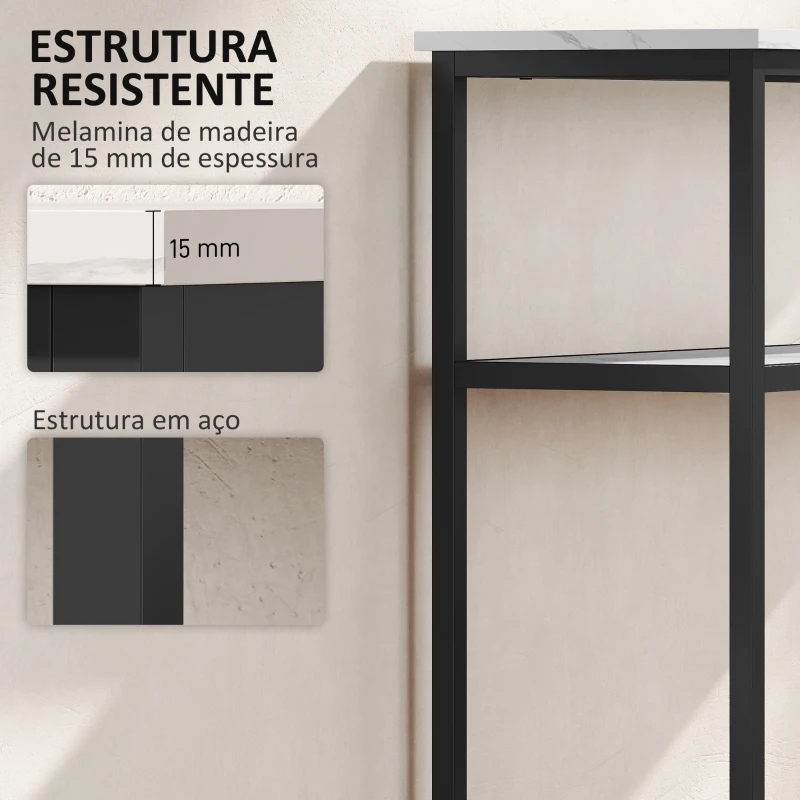 HOMCOM Mesa Consola Moderna Consola Estreita com Superfície com Efeito Mármore Prateleira Aberta e Estrutura de Metal 100x30x81 cm Branco