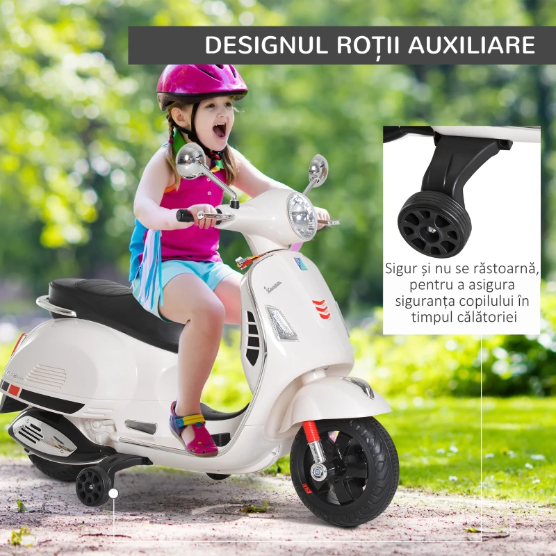 HOMCOM Motocicletă Electrică pentru Copii, 6V cu Muzică, Lumini și Sunete, 102x50,5x75,5 cm, Alb