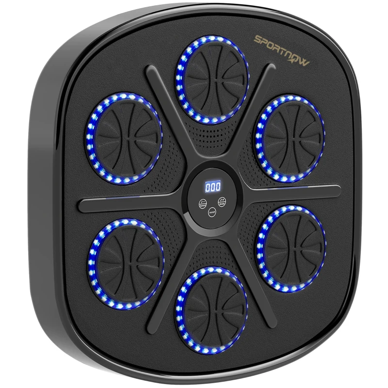 SPORTNOW Music Boxing Machine, Smart Bluetooth Boxing Machine Wall Mounted with 9 Speeds & Modes, LED Lights and Gloves, Punching Pad for Adults, Black