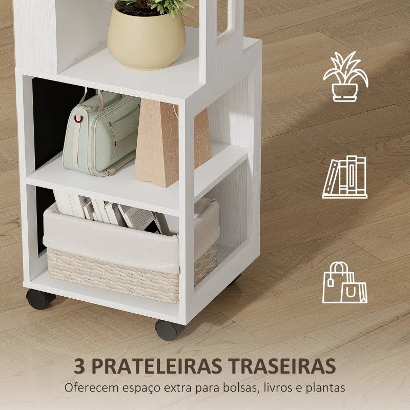 HOMCOM Espelho com Arrumação para Joias Luzes LED Armário para Joias com Rotação de 360° e Fecho com Chave 37x40x165,5 cm Branco