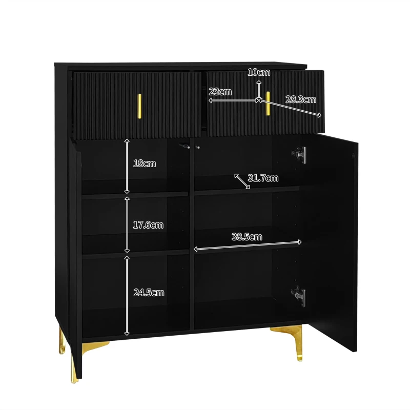 Elegant Sideboard with Adjustable Shelves, Gold-Plated Details, Shoe Cabinet with Push-to-Open Design, 83L x 35W x 101H cm, Black