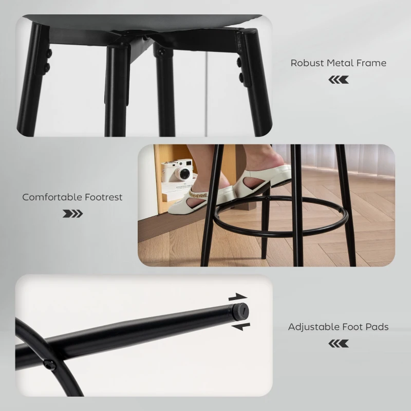 HOMCOM Set of Two Faux Leather Bar Stools - Grey/Black