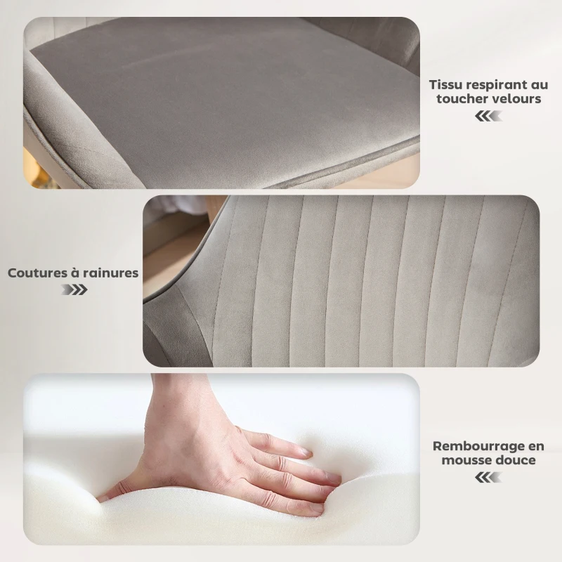 HOMCOM Lot de 2 tabourets de bar, chaises de bar en velours avec dossier, repose-pieds, hauteur réglable et pivotante gris