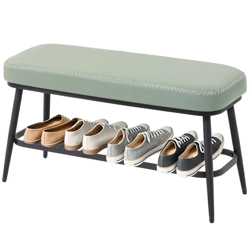 HOMCOM PU Leather Shoe Storage Bench - Green