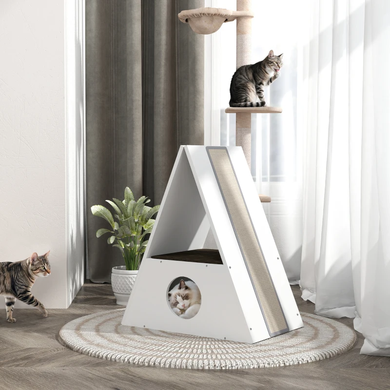 PawHut Maison pour chat 2 niveaux, Lit pour chats d'intérieur avec 2 tapis et 4 griffoirs en sisal, cachette confortable