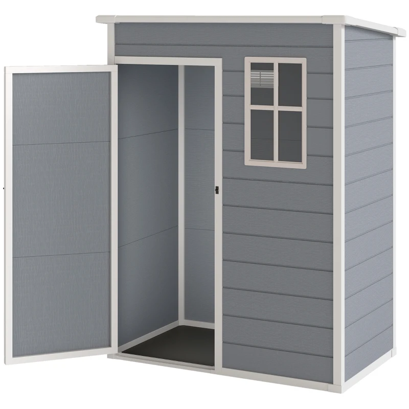 Outsunny Gerätehaus Kunststoff 1,14m² 151 x 92 x 193cm Geräteschuppen mit Pultdach Boden Fenster Grau