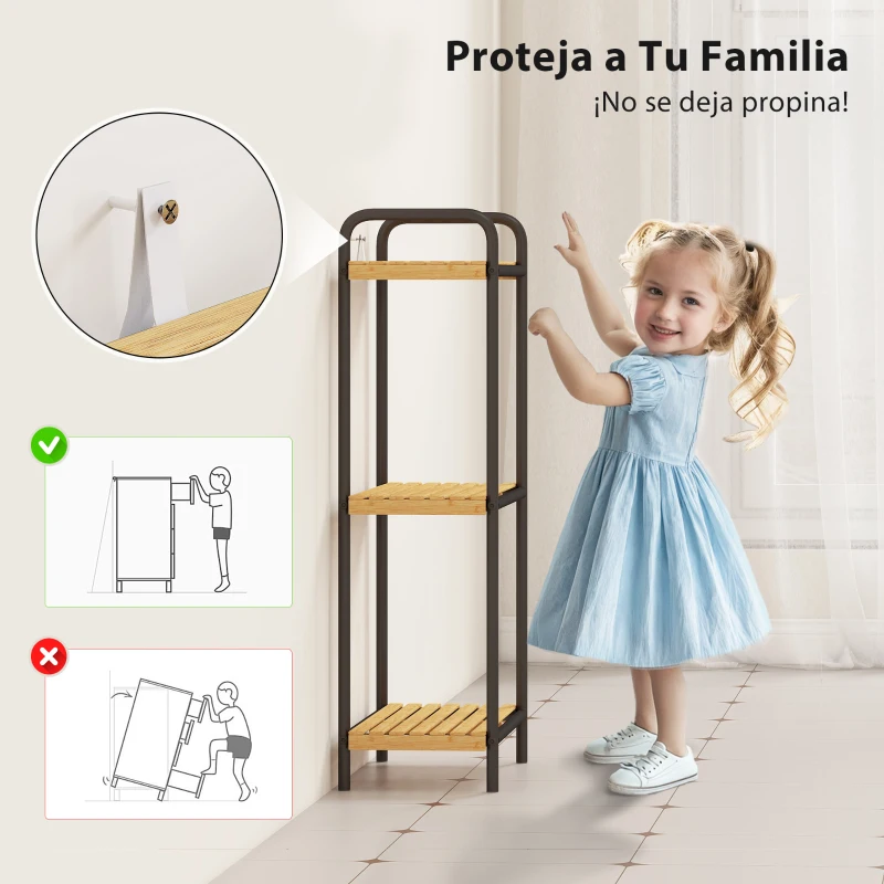 HOMCOM Estantería de Baño de Bambú con 3 Baldas Abiertas Diseño de Lamas y Estructura de Acero 41,5x21,5x77,5 cm Natural