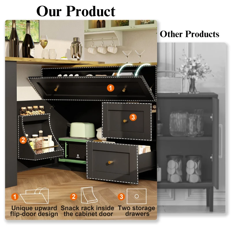 Extendable Bar Table with Storage Space, 360° Rotating Base, Snack Shelf, Bistro Table with Folding Drawers, 204L x 39W x 105H cm, Black