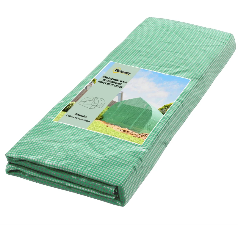 Outsunny Plásticos para Invernaderos 3,5x3x2 m Cubierta de Repuesto para Invernadero de Polietileno con 6 Ventanas y Puerta Enrollable Protección de Plantas para Jardín Verde