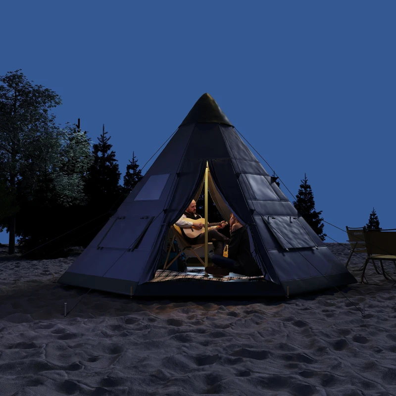 Outsunny 6 Men Tipi Tent with Carry Bag - Grey