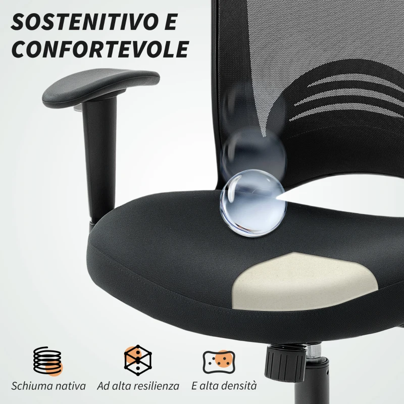 HOMCOM Sedia da Ufficio Traspirante e Reclinabile ad Altezza Regolabile, in Tessuto a Rete, 65x59x92.5-102.5 cm, Nero