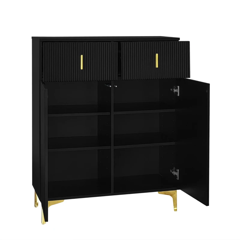 Elegant Sideboard with Adjustable Shelves, Gold-Plated Details, Shoe Cabinet with Push-to-Open Design, 83L x 35W x 101H cm, Black