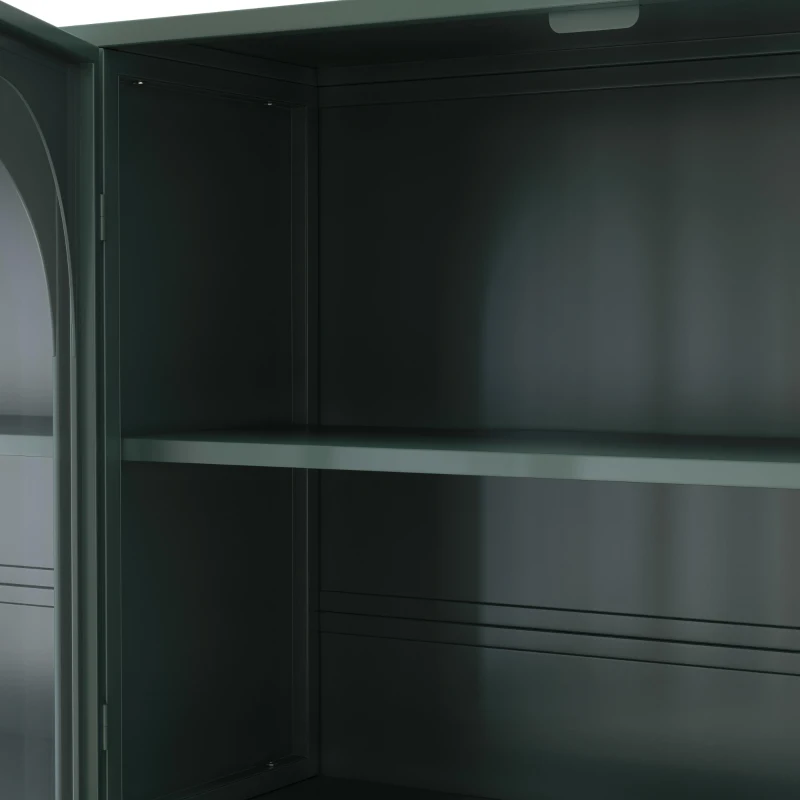 Armoire murale avec quatre portes en verre et étagère, pour cuisine, salon, salle de bain, 120x23x70 cm, Vert foncé