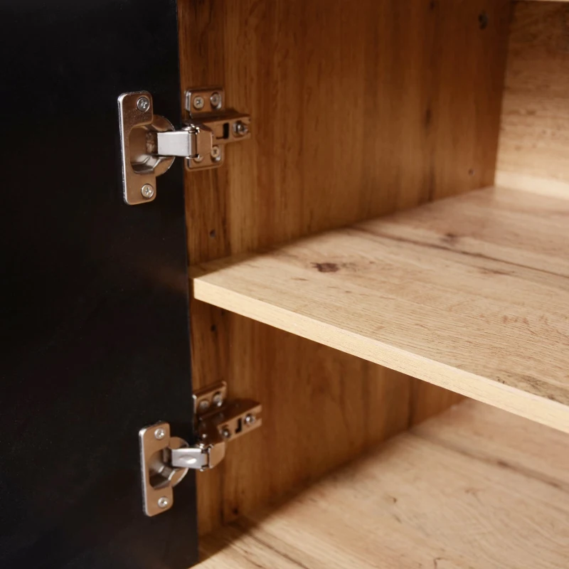 Elegant Hallway Wardrobe Set with Mirror, Shoe Cabinet, Coat Hooks, Bench Seat, Ideal for Entryway, 105L x 40W x 191H cm, Black+Natural