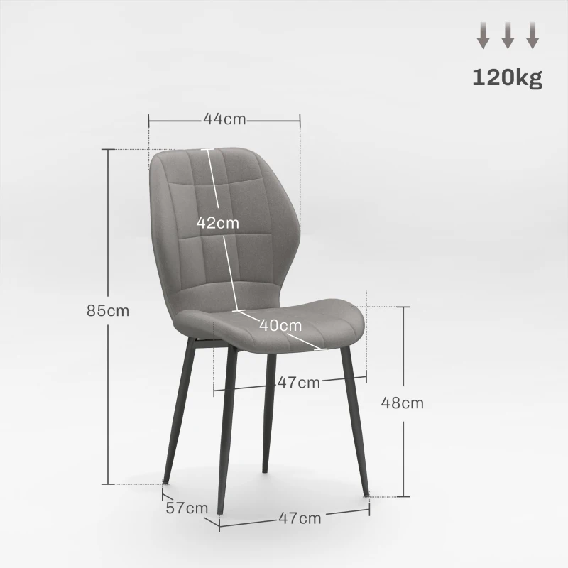 HOMCOM Set di 4 Sedie da Pranzo Moderne per Cucina e Soggiorno con Rivestimento in Flanella, Grigio