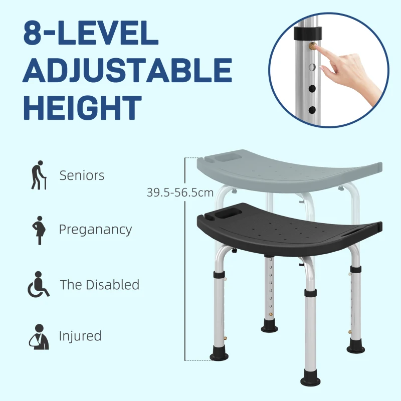 HOMCOM Height Adjustable Bath Stool, Aluminium Shower Stool with Non-Slip Pads for Elderly, Disabled, Seniors, Pregnant, Black