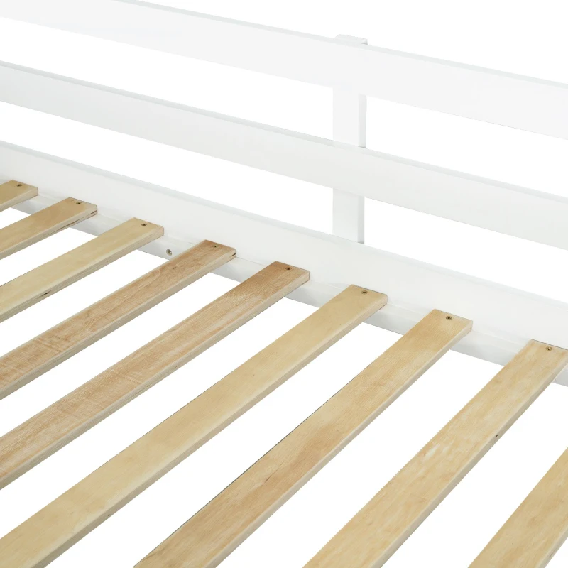 3ft Bunk Bed with Decorative Canopy, Corner Staircase, Picture Bookshelf, MDF and Pinewood Frame, 250L x 108W x 228.5H cm, White+Green