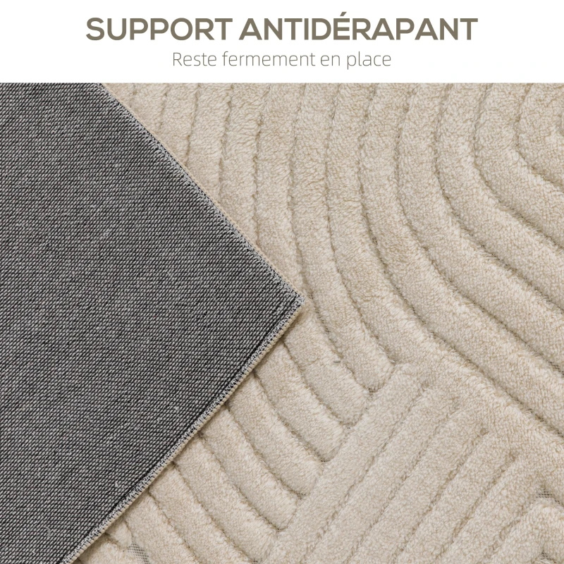 HOMCOM Tapis salon 200 x 140 cm, tapis à poils épais géométrique, moelleux et antidérapant, crème