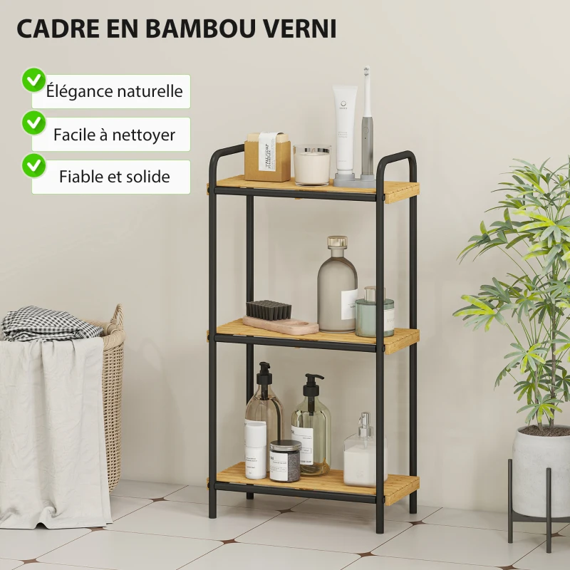 HOMCOM Étagère salle de bain étagère de rangement 3 niveaux étroite autoportante bambou 1,5 x 21,5 x 77,5 cm effet bois naturel