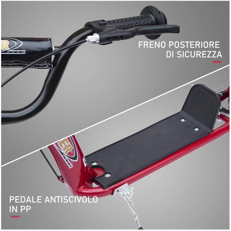 HOMCOM Monopattino per Bambini 5-12 Anni con Freno Posteriore e Manubrio Regolabile, 120x52x80-88 cm, Rosso
