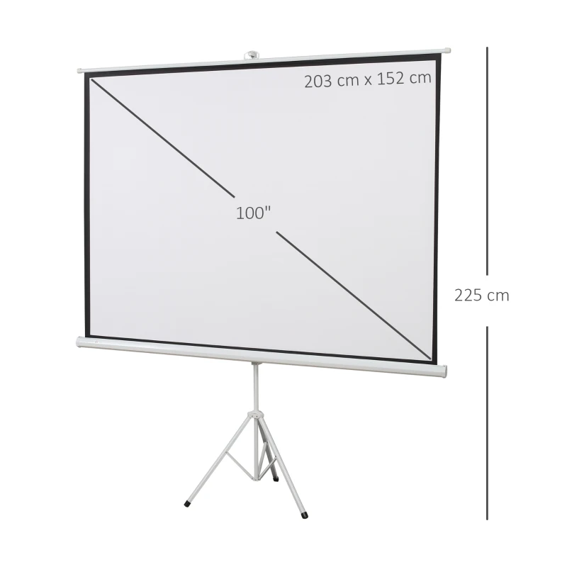HOMCOM Ecrã de Projeção Manual com Suporte 100 Polegadas Formato 4:3 para Interior e Exterior 203x152 cm Branco