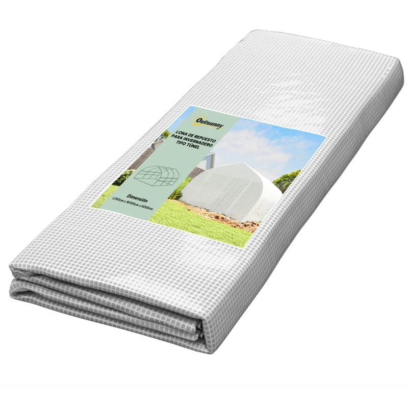 Outsunny Plásticos para Invernaderos 3,5x3x2 m Cubierta de Repuesto para Invernadero de Polietileno con 6 Ventanas y Puerta Enrollable Protección de Plantas para Jardín Blanco