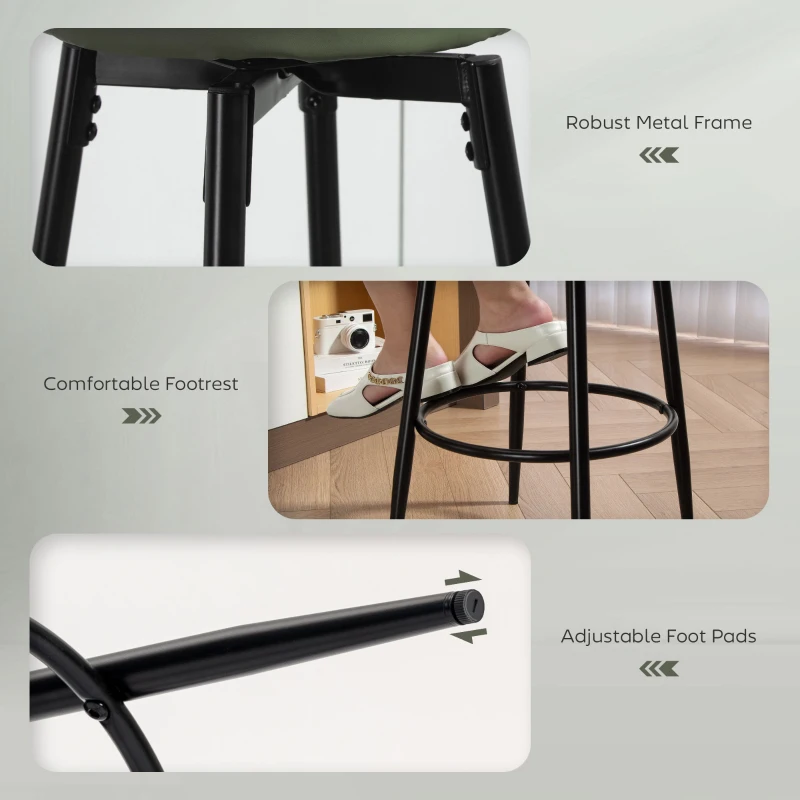 HOMCOM Set of Two Faux Leather Bar Stools - Green/Black