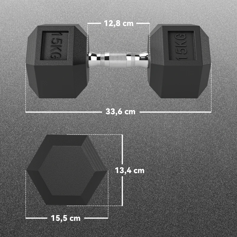 HOMCOM Set de 2 Mancuernas Hexagonales de 2 x 15 kg de Hierro Fundido Recubiertas en Goma para Entrenamiento en Casa Gimnasio