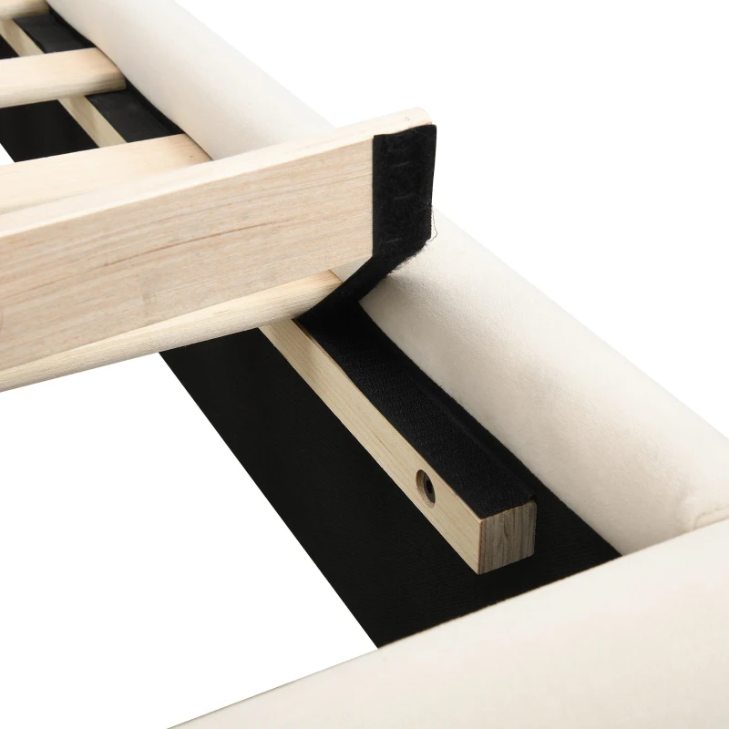 4ft6 Upholstered Double Bed with Durable Frame, Soft Headboard, Sturdy Slats, Velvet Bed for Adults, Teenagers, 213L x 152W x 89H cm, White