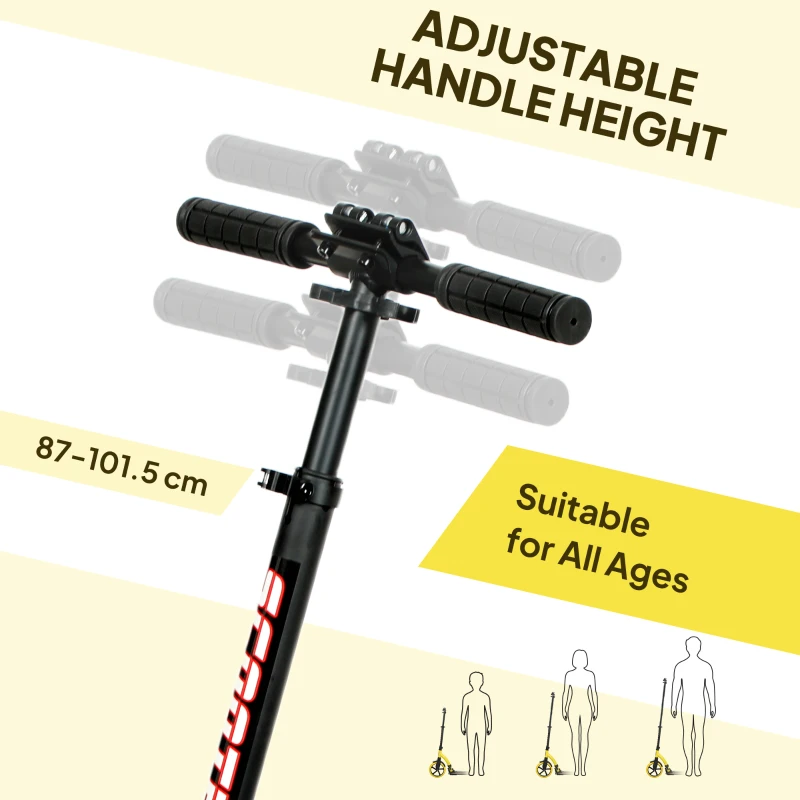 HOMCOM Foldable Kick Scooter with Double Shock Absorption and Big Wheels, Height Adjustable Aluminium Frame Big Wheel Scooter for 14+ Teens Adult - Yellow