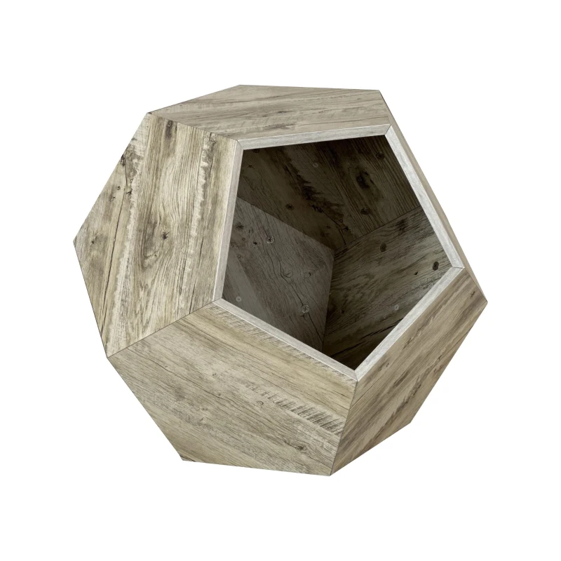Niche pour chat polygonale avec veinure de bois, table d'appoint pour le canapé, 66x66x53 cm, Blanc chêne