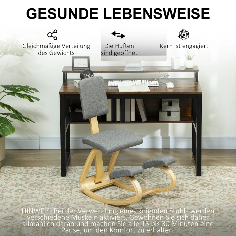 HOMCOM Ergonomische Kniestool, Kniehocker Gezondheidsstoel voor Thuis, Kantoor, Meditatie Grijs(m-6)