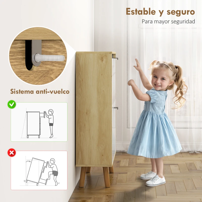 HOMCOM Zapatero Estrecho con 2 Puertas en Blanco Brillo Estantes Ajustables Patas de Madera para 12 Pares de Zapatos