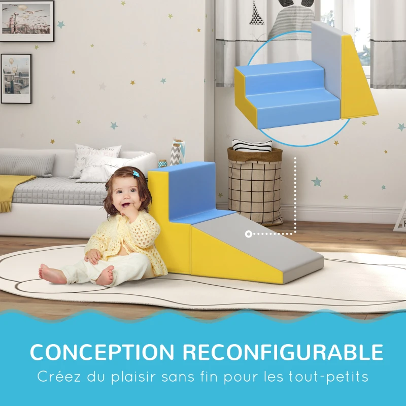 HOMCOM Parcours motricité bébé jouets d'escalade modulable 2 briques géantes en mousse 50 x 50 x 25 cm multicolore