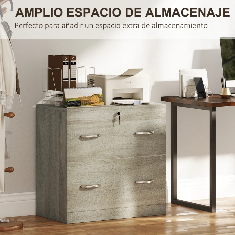 Vinsetto Cajonera de Escritorio con 2 Cajones con Guías para Carpetas Colgantes para A4 Cerradura y 2 Llaves 77x42x72 cm Natural