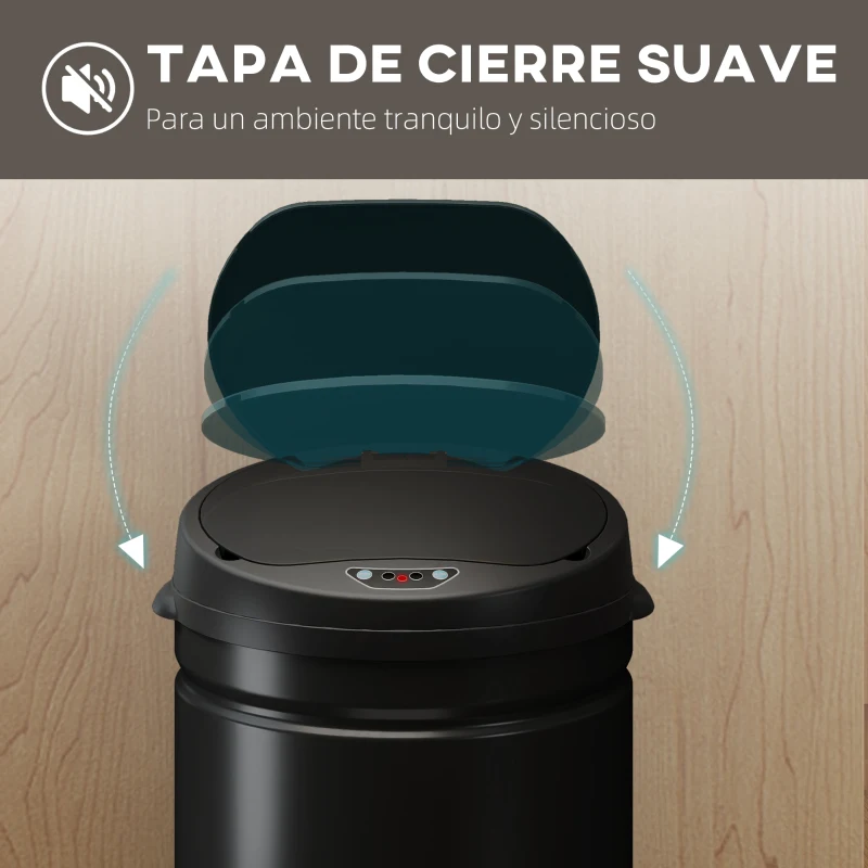 HOMCOM Cubo de Basura Cocina Automático 30 L Sensor Infrarrojo Cierre Automático Antihuellas Acero Inoxidable Negro