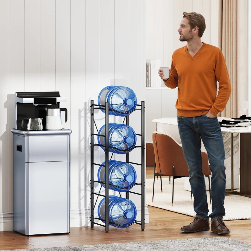 HOMCOM Soporte para Garrafones de Agua de 4 Niveles Estante de Almacenamiento para Botella de Agua para Cocina Comedor Negro