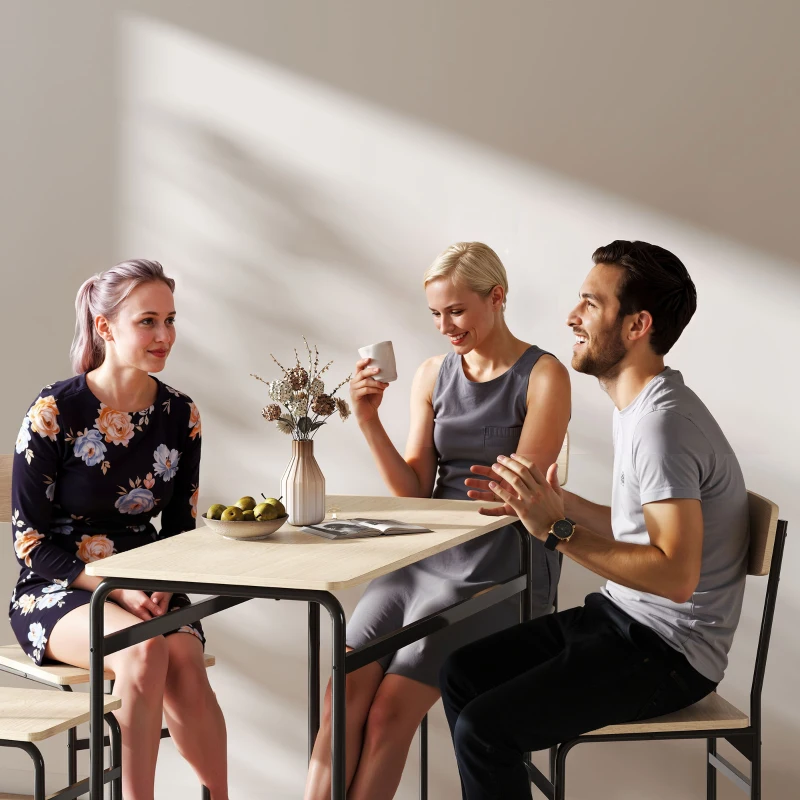 HOMCOM Esszimmer-Set 5-teilig mit rechteckigem Tisch und 4 Esszimmerstühlen, aus Holz und Metall, Schwarz und Holzfarbe