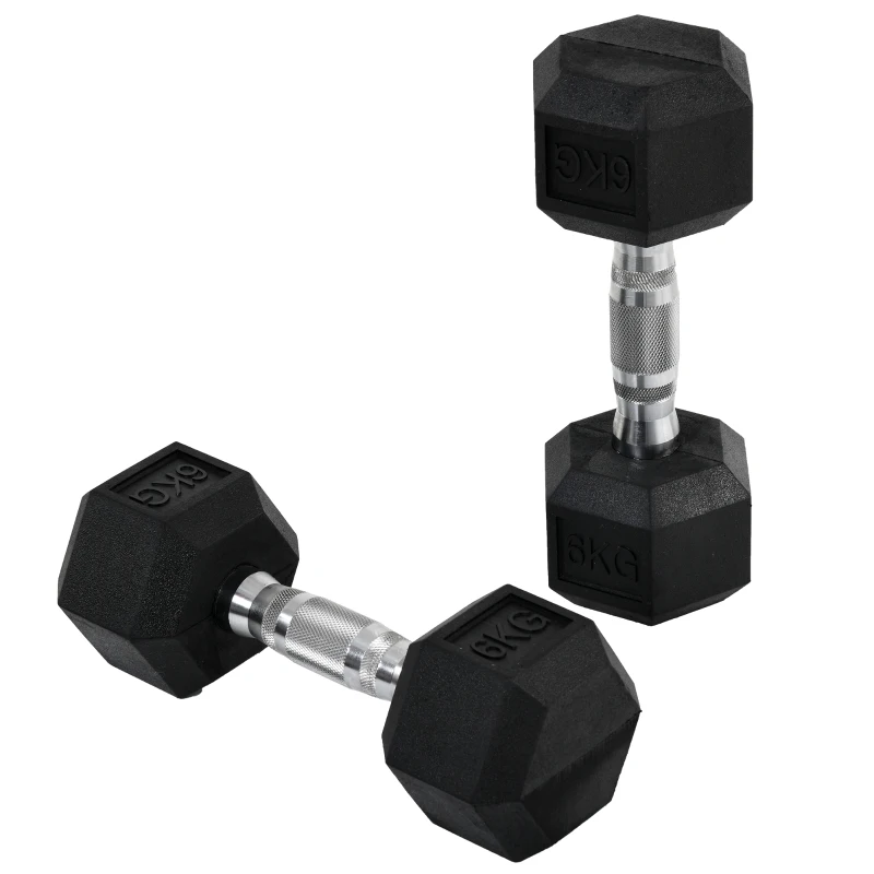 HOMCOM Rubber Hexagonal Dumbbell Set,2 pcs x 6 kg