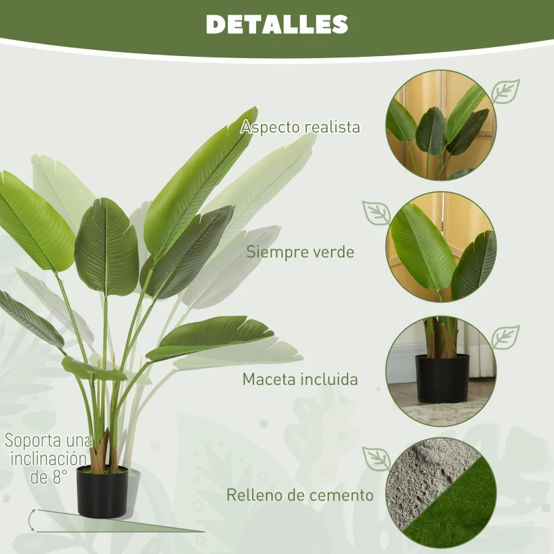 HOMCOM Planta Artificial Decorativa 109 cm Bananera Artificial con Maceta y Hojas para Interior Verde