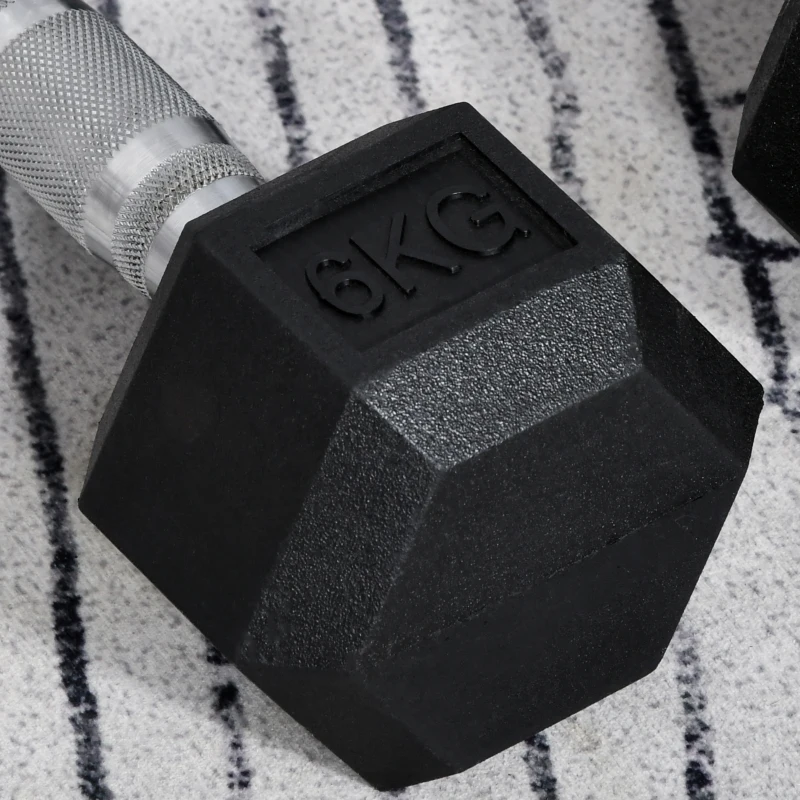 HOMCOM Rubber Hexagonal Dumbbell Set,2 pcs x 6 kg