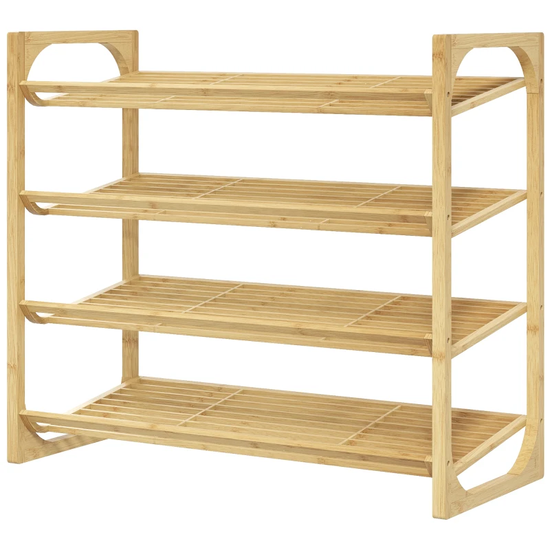 HOMCOM Étagère à chaussures à 4 niveaux, rangement chaussures 12 paires au design à lattes, bambou, 76x33x67cm, bois naturel