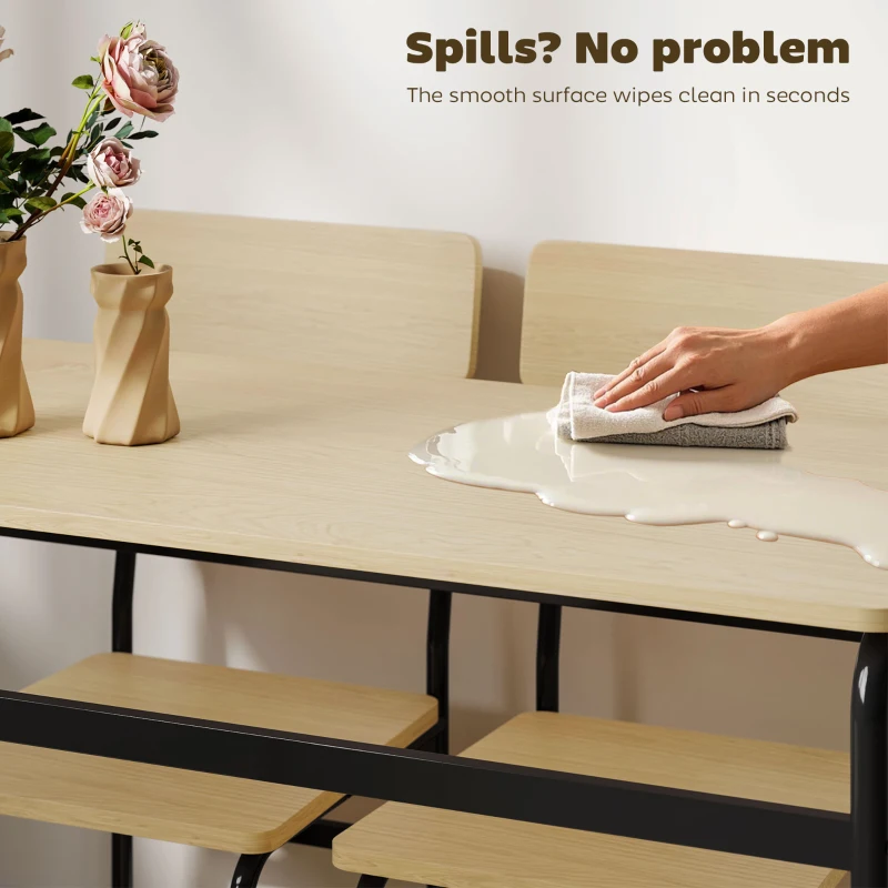 HOMCOM Set de Masă Rectangulară și 4 Scaune, Negru și Culoare Lemn