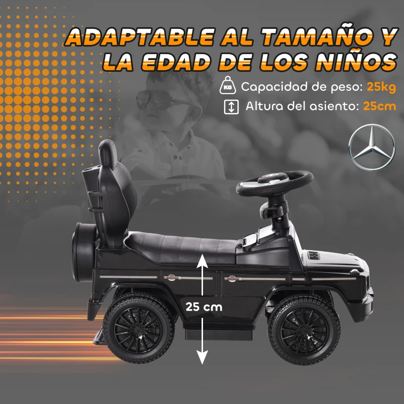 HOMCOM Correpasillos para Niños con Licencia Mercedes G350 Coche Correpasillos para Niños de 1-3 Años con Bocina Capota Extraíble y Barandilla Carga 25 kg 85,5x40,5x95 cm Negro