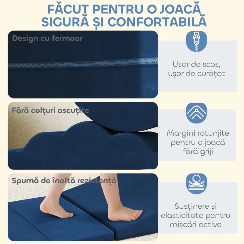 AIYAPLAY Set 7 Blocuri Construcții Moi Copii Până la 3 Ani în Catifea Albastru