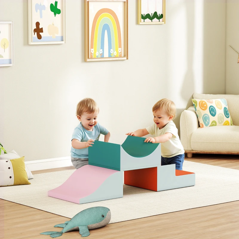 AIYAPLAY Ensemble de 3 blocs d'escalade et de rampe pour tout-petits, similicuir, mousse, Gris clair