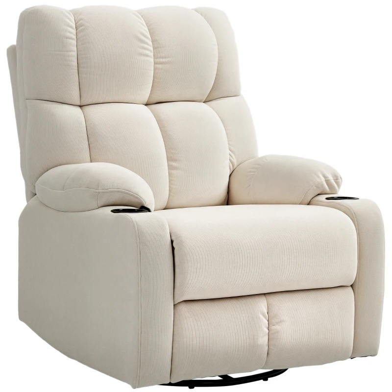 HOMCOM Poltrona Reclinabile 135° con Portabicchieri e Poggiapiedi, in Tessuto Effetto Lino, 88x96x108 cm, Beige