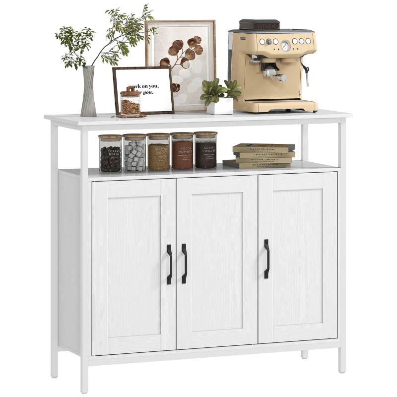 HOMCOM Buffet pour Salon Industriel avec 3 Portes Compartiment Ouvert Étagères Réglables pour Salle à Manger 100x35x88 cm Blanc
