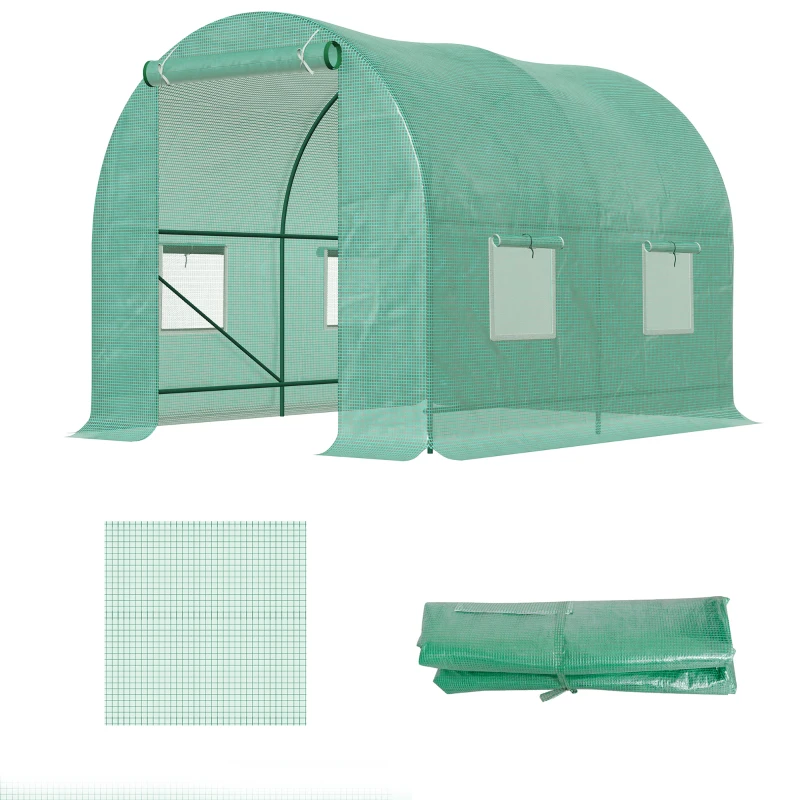 Outsunny Cubierta de Invernadero de Túnel 2,5x2x2 m Cubierta de Repuesto Invernadero Polietileno con 4 Ventanas y Puerta Enrollable Protección de Plantas para Jardín Verde